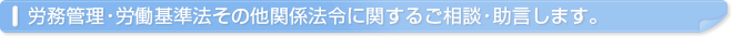 労務管理・労働基準法その他関係法令に関するご相談・助言します。
